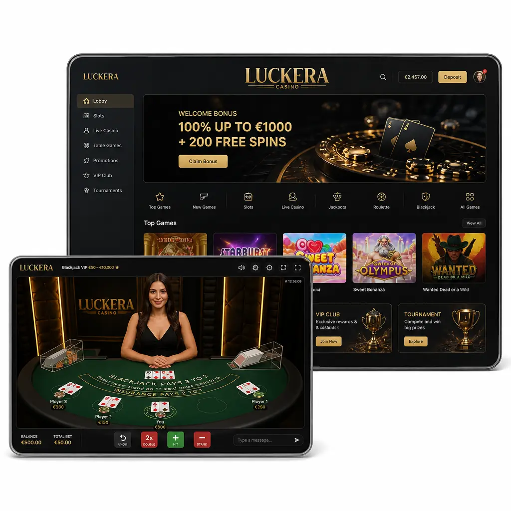 Stół kasyna na żywo w Luckera Casino z krupierem